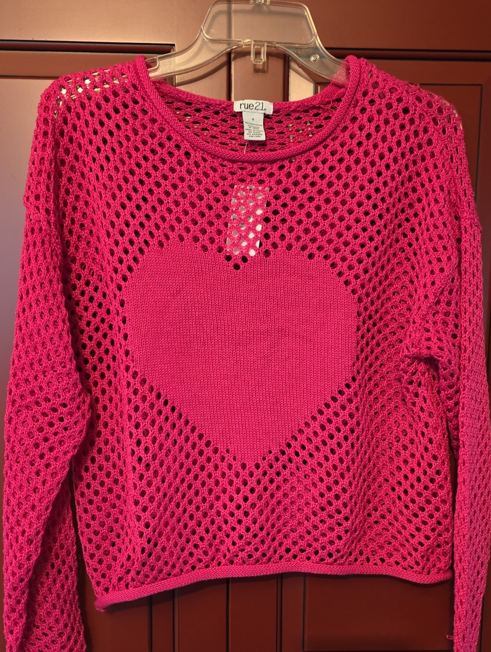 Rue21 Hot Pink Open-Knit Heart Sweater